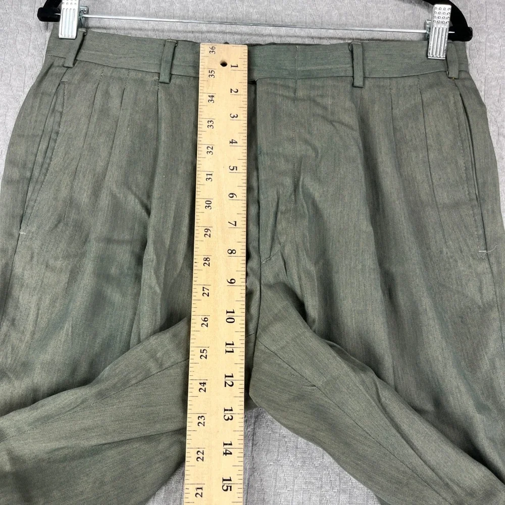 Vintage Nino Cerruti Dress Pants Men 30x28 Olive Green Pleated USA Made Trousers